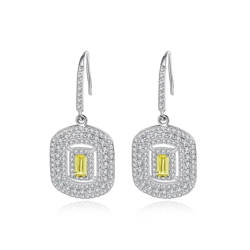 Milano Peridot Zircon Dangling Silver Earrings