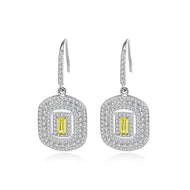 925 sterling silver dangling earrings with yellow rectangular gemstone and pavé halo