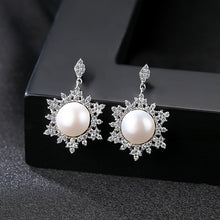 Load image into Gallery viewer, Dangling Snowflake Pearl Zircon Silver Earrings
