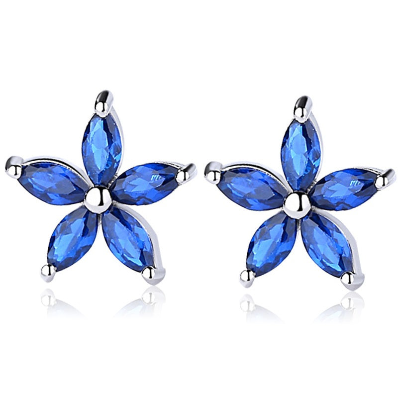Star Blue Zircon Large Stud Silver Earrings