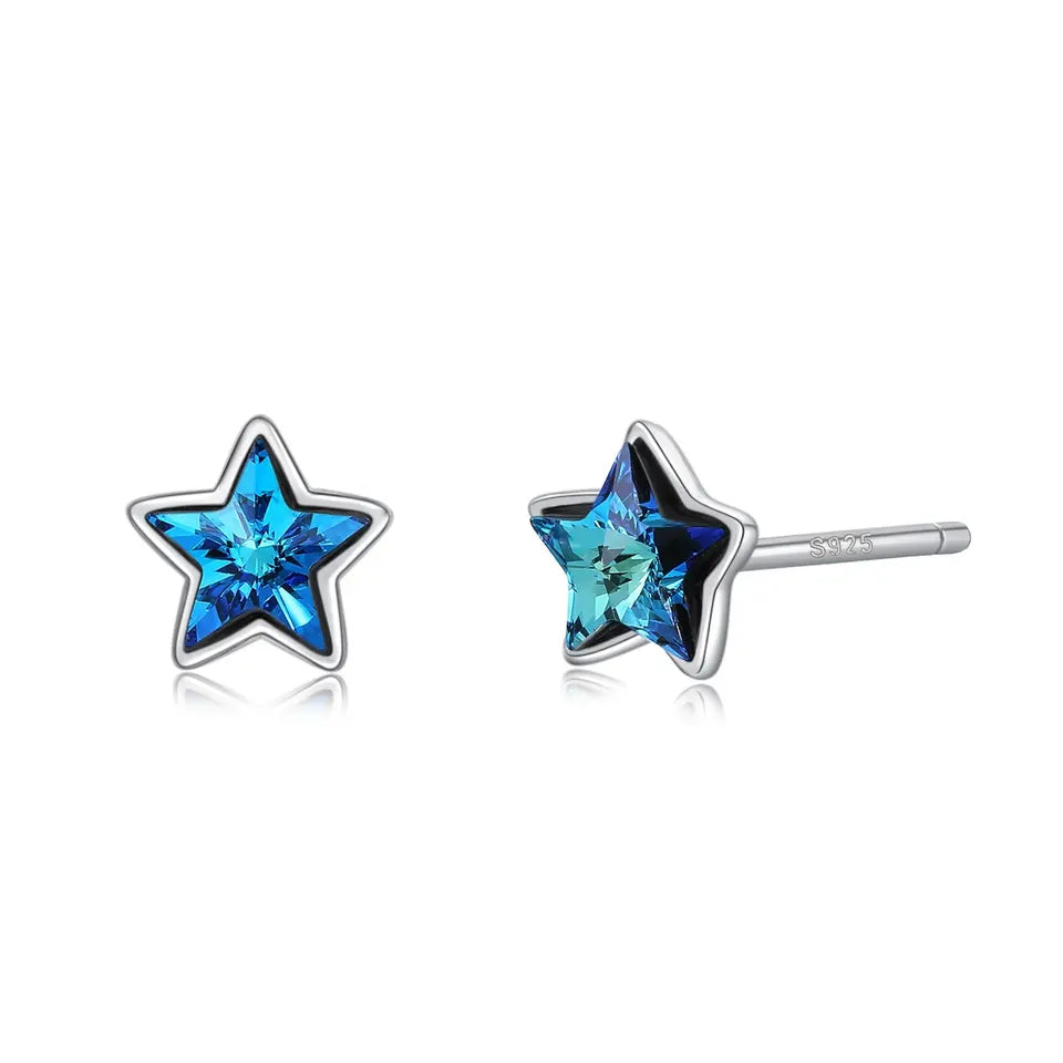 Minimal Star Blue Zircon Stud Silver Earrings