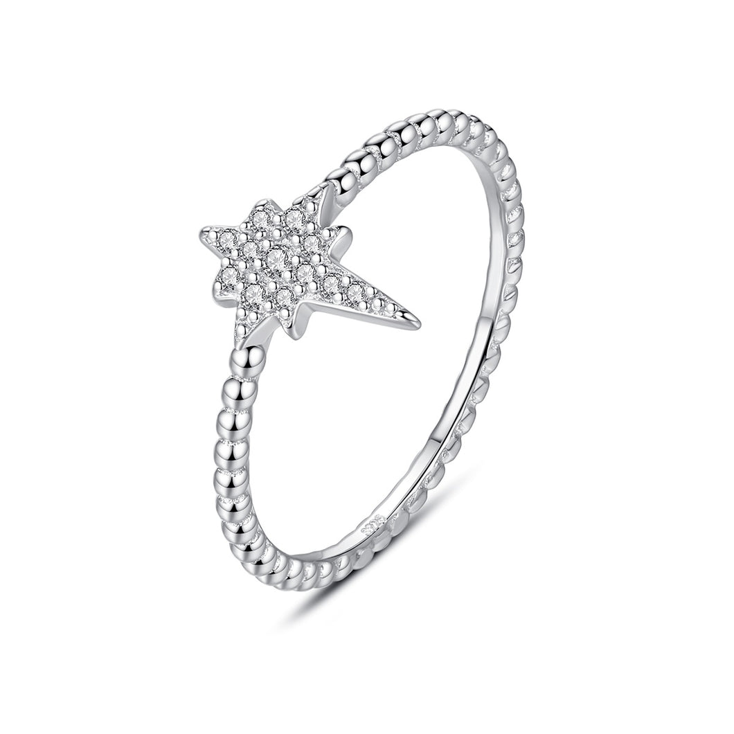 North Star White Micro Zircon Paved Silver Ring
