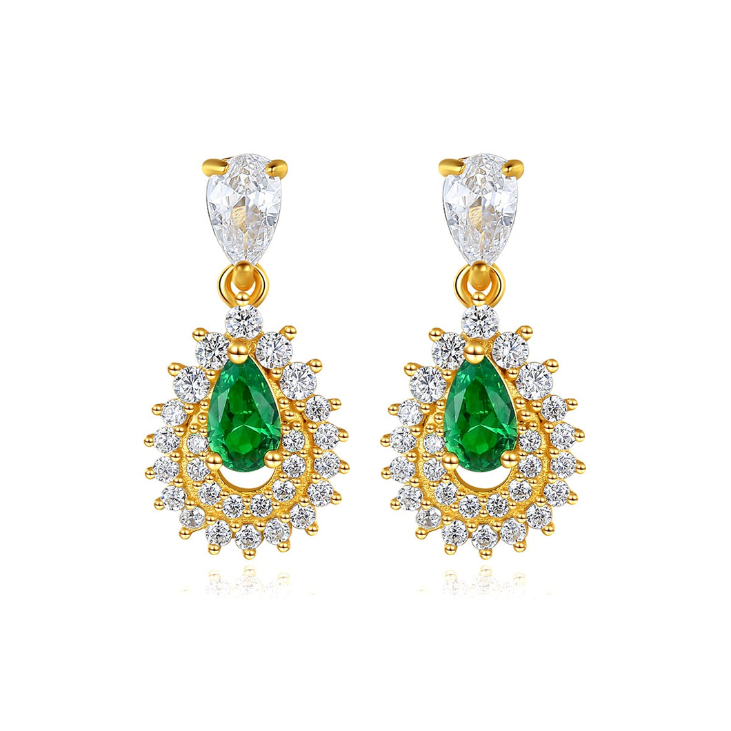 Emerald Starry Drop Dangling Silver Earrings