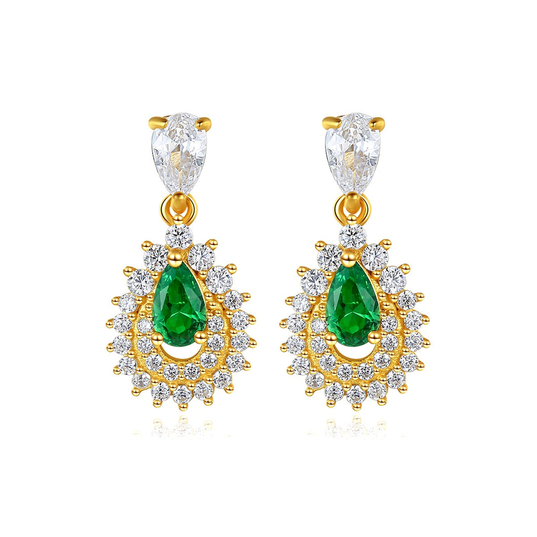 Emerald Starry Drop Dangling Silver Earrings
