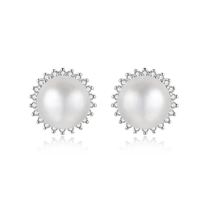 Starry White Natural Pearl Silver Earrings