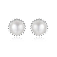 Stary white natural pearl silver earrings with delicate starry detailing