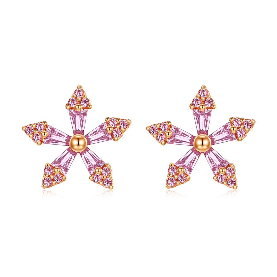 Starry Pink Zircon Sparkling  Stud Silver Earrings