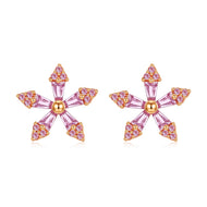 Starry Pink Zircon Sparkling  Stud Silver Earrings