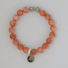Load image into Gallery viewer, Front view of Sunstone silver bead bracelet 8MM with polished beads by MysticFlavia
