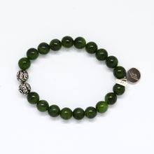 Load image into Gallery viewer, Jade Super Stone Silver Bead Bracelet 8MM side angle displaying polished jade beads and sterling silver accents
