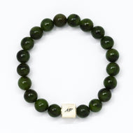 Jade infinity bracelet with round beads and 925 sterling silver charm, MysticFlavia jewellery
