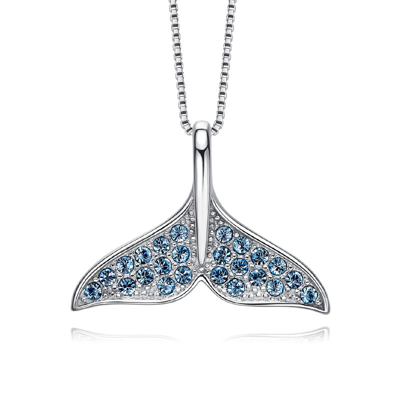 Dolphin Tail Swarovski Crystal Pendant Silver Necklace