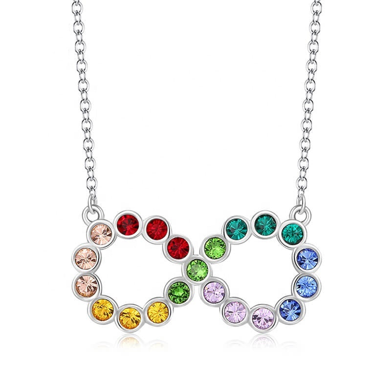 Colorful Infinity Swarovski Crystal Silver Necklace