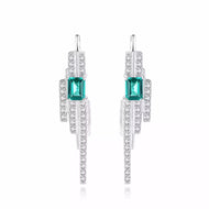 Emerald green gemstone dangling earrings in 925 sterling silver with cubic zirconia accents by MysticFlavia