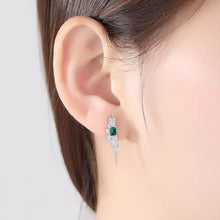 Load image into Gallery viewer, Emerald Gemstone Tassel Stud Silver Earrings
