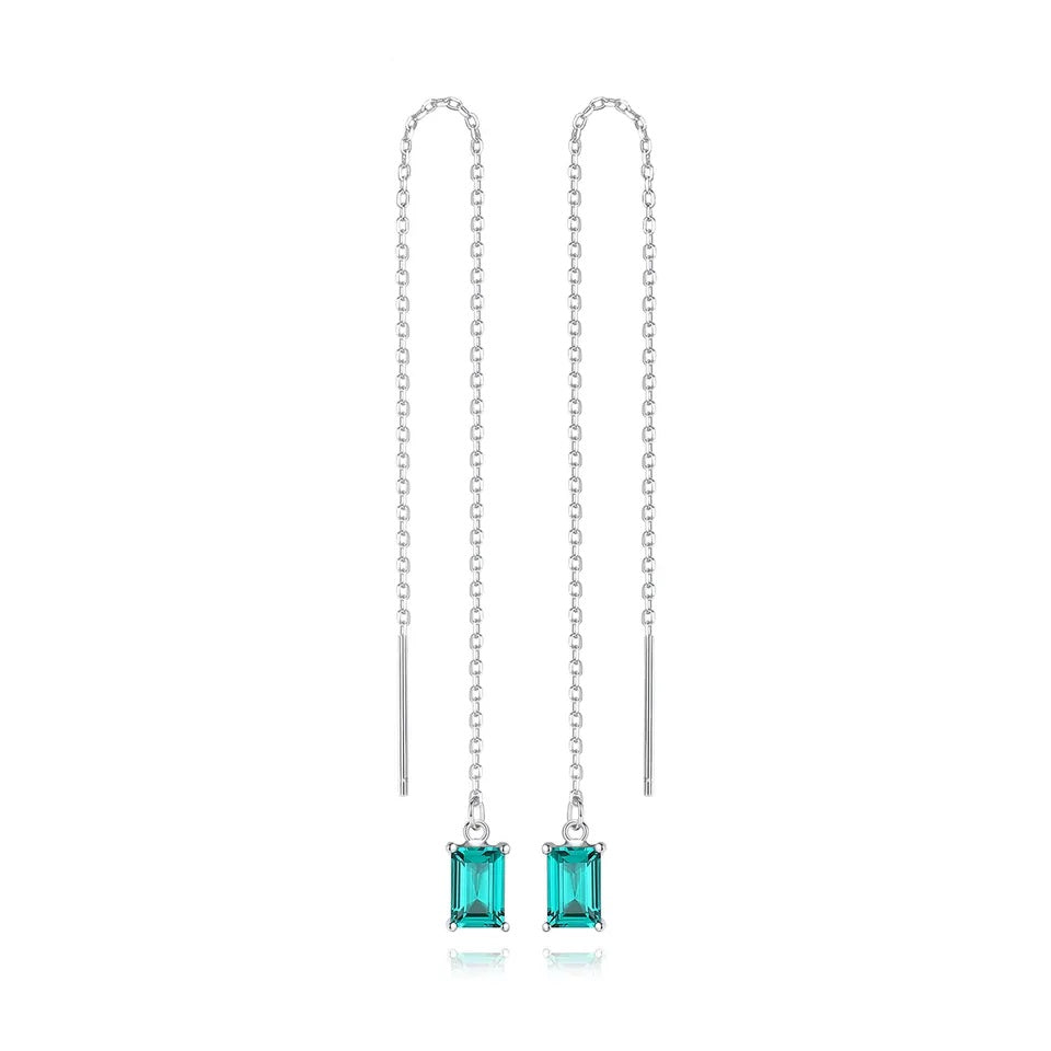 Emerald Ruby Gemstone Thread Silver Earrings