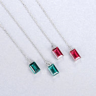 Thread Emerald Ruby Earrings with 925 sterling silver chain and rectangular gemstones | MysticFlavia