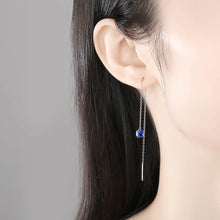 Load image into Gallery viewer, Emerald Sapphire Gemstone Thread Silver Earrings
