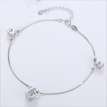 Load image into Gallery viewer, Three Square Box White Zircon Silver Anklet in 925 Sterling Silver MysticFlavia

