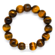 MysticFlavia tiger eye double flat silver bracelet 12mm with silver charm, flat lay white background