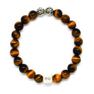 MysticFlavia tiger eye round infinity silver bracelet 8mm with infinity charm, flat lay white background