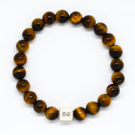 MysticFlavia tiger eye stone infinity silver beads bracelet 8mm with infinity charm, flat lay white background