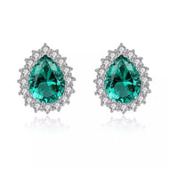 Emerald Gemstone Drop Stud Silver Earrings