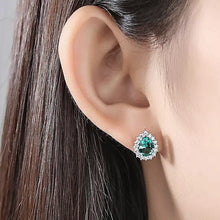 Load image into Gallery viewer, Emerald Gemstone Drop Stud Silver Earrings
