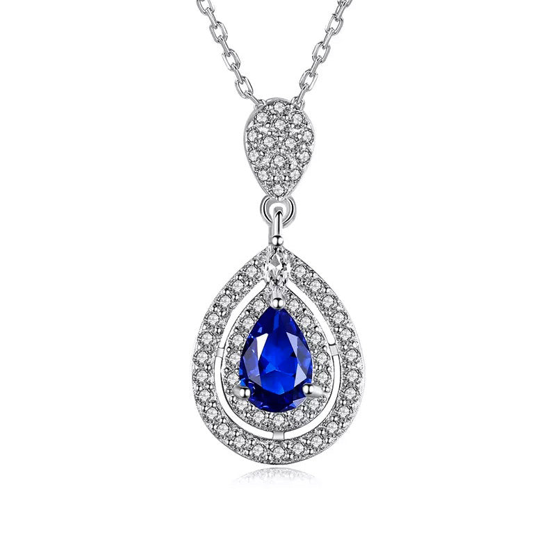 Sapphire Blue Drop Gemstone Silver Necklace
