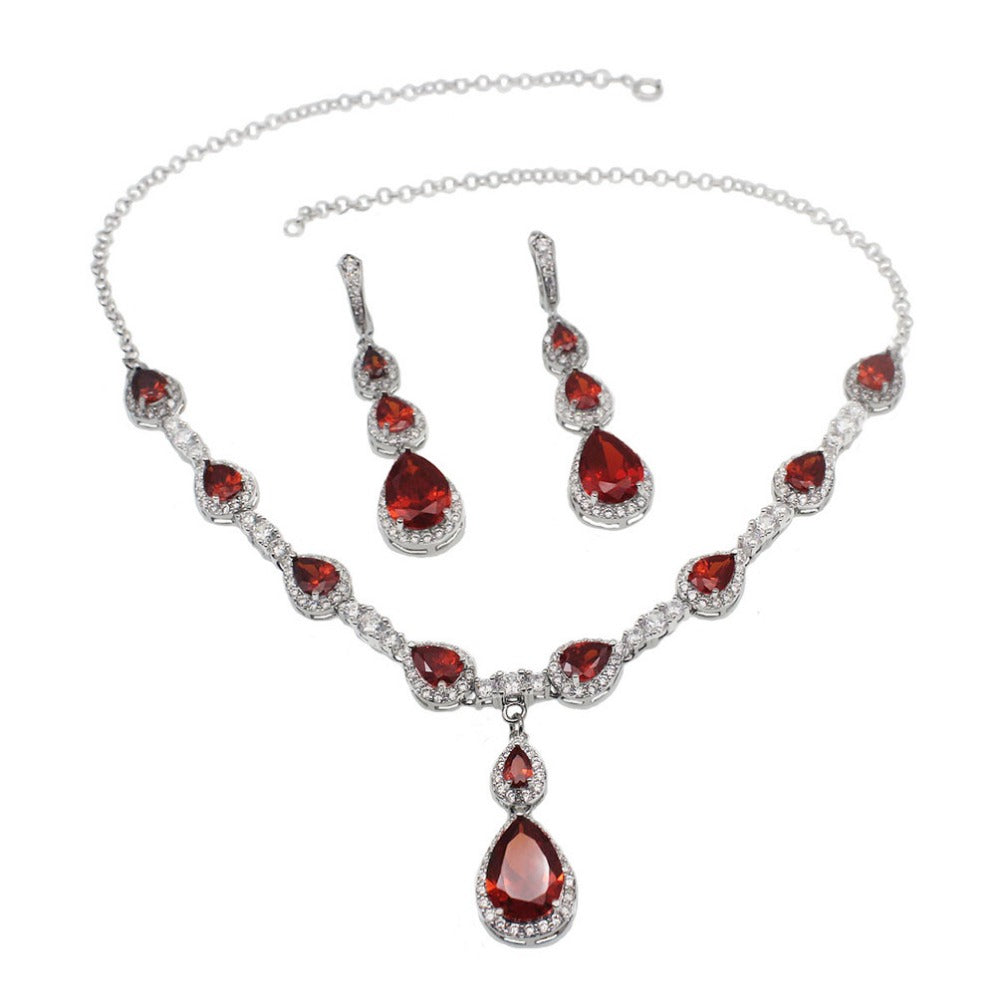 Parisian Garnet American Diamond Silver Set