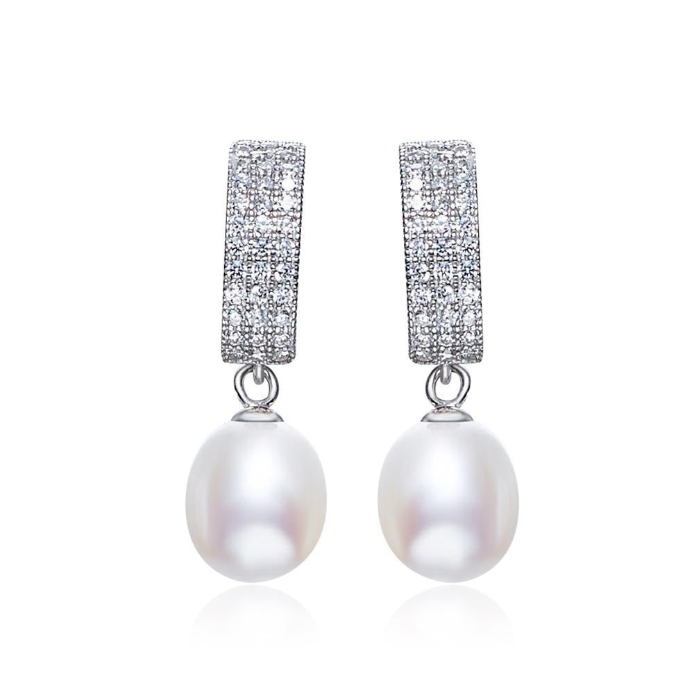 VENETIAN Zircon White Drop Pearl Silver Earrings