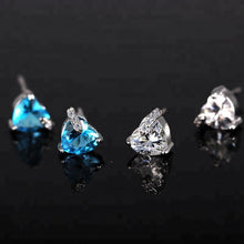 Load image into Gallery viewer, Blue White Zircon Heart Drop Silver Earrings
