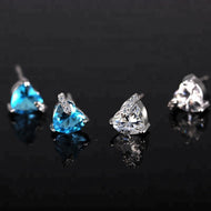 Blue White Zircon Heart Drop Silver Earrings