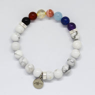 7 Chakra White Howlite Silver Bead Bracelet 8MM with natural crystal beads
