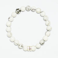 MysticFlavia white howlite double silver bead bracelet with silver accent, white background

