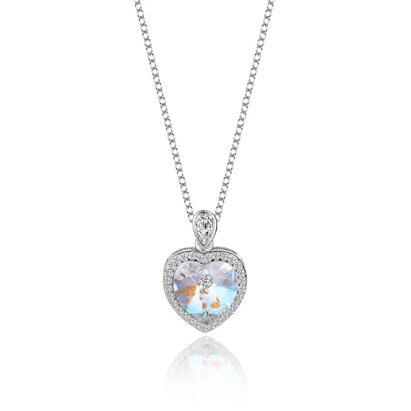 White Ocean of Heart Swarovski Crystal Silver Necklace