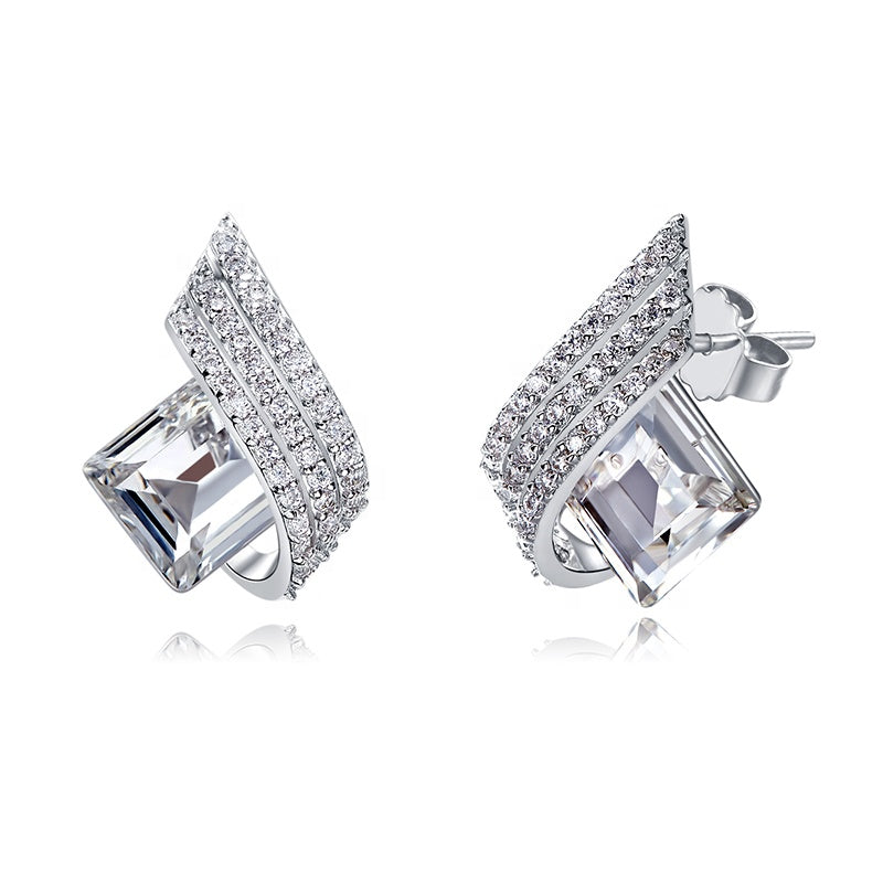 White Roman Swarovski Crystal Silver Earrings