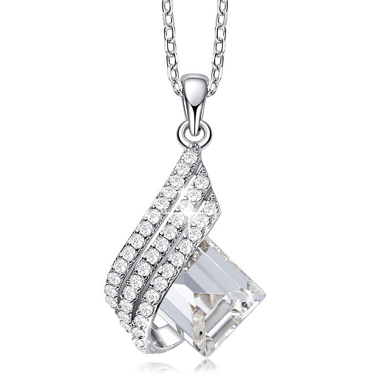 White Roman Swarovski Crystal Silver Necklace