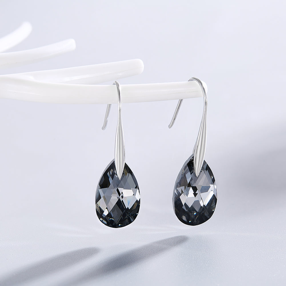Milano Black Drop Swarovski Silver Earrings