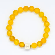 Yellow Agate infinity bracelet with round beads and engraved silver charm, MysticFlavia jewellery
