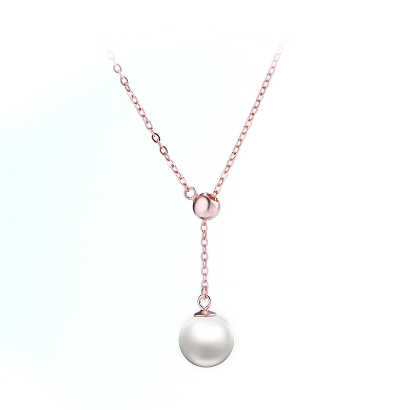Rose Gold White Natural Pearl Silver Necklace