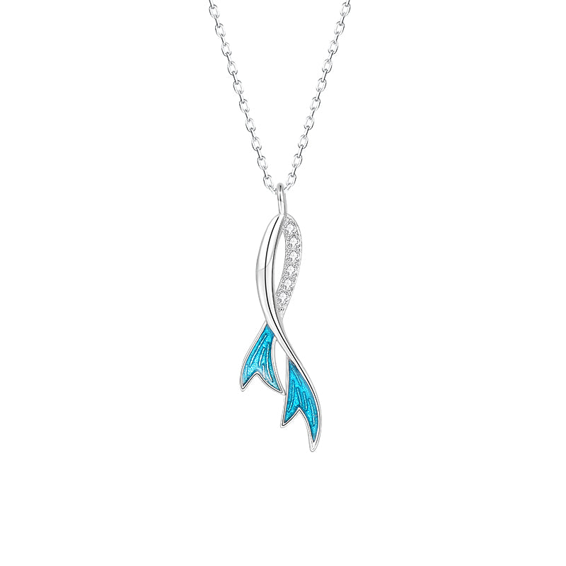 Mermaid Tail Blue Zircon Pendant Silver Necklace