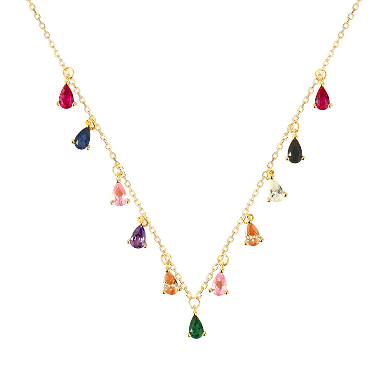18 K Gold Plated Colorful Drop Zircon Silver Necklace