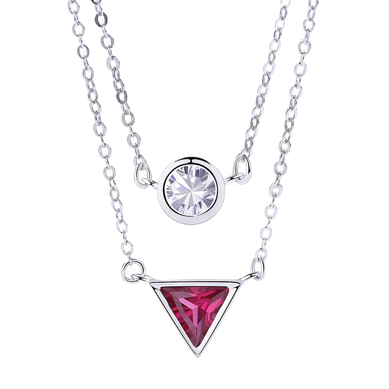 Geometric Layered White Zircon Silver Necklace