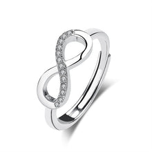 Load image into Gallery viewer, Infinity White Zircon Studded Adjustable Silver Ring
