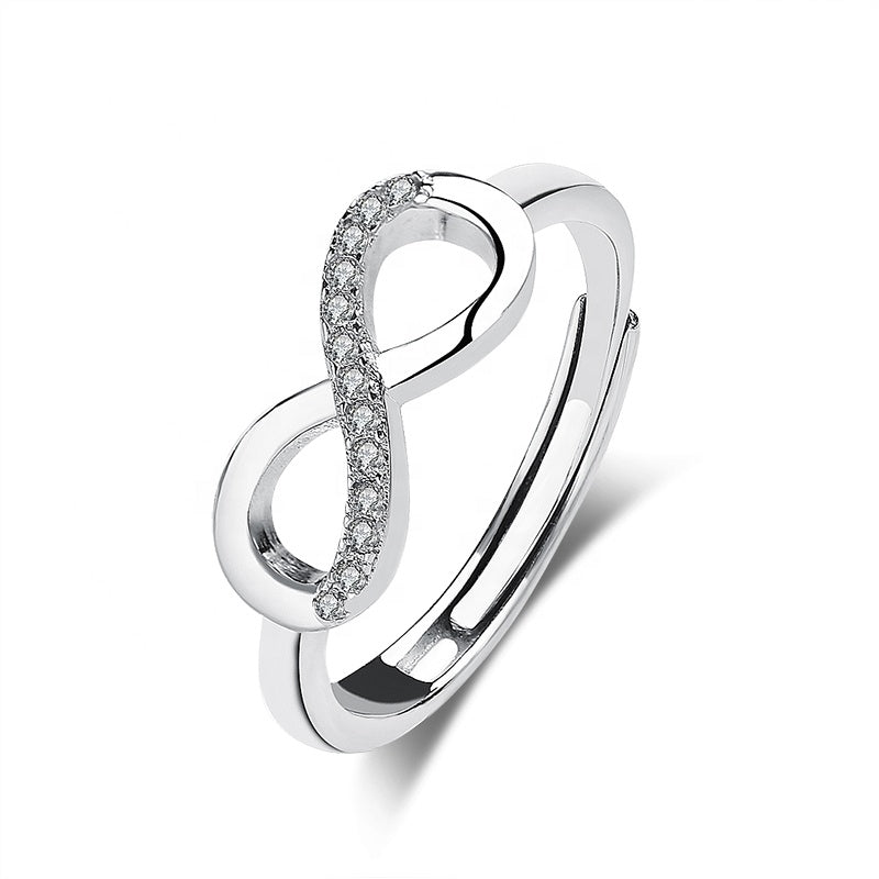 Infinity White Zircon Studded Adjustable Silver Ring