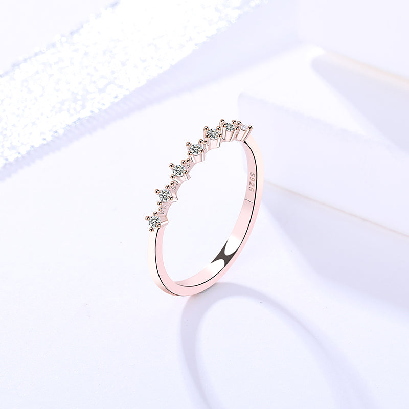 Rose  Gold  Flowery  Zircon  Inlaid  Silver  Ring