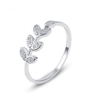Ethereal Olive Leaf White Zircon Silver Ring