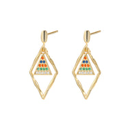 18 K Gold Plated Colorful Zircon Geometrical Earrings