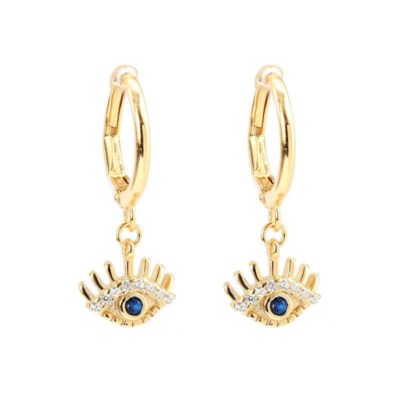 18 K Gold Plated Blue Zircon Eye Silver Hoop Earrings